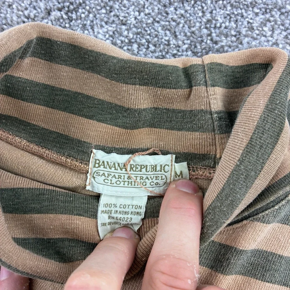 Vintage Banana Republic Shirt Mens M Brown Cotton Striped Safari Mock Neck